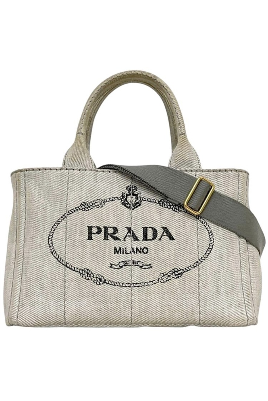 Prada 2-Way Tote Canapa Canvas Gray Vintage Crossbody Handbag